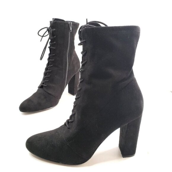 Steve Madden  SZ 10 Elley Mid Calf lace up heeled black faux suede boots - Picture 1 of 8